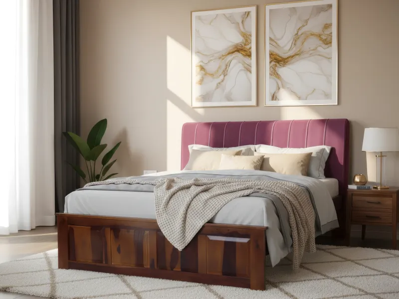 Regal Queen Bed with Burgundy Leatherite